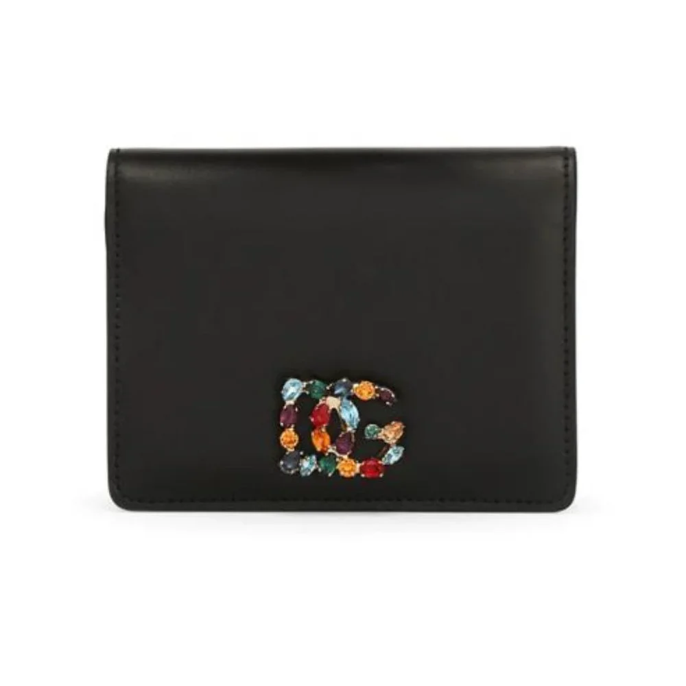 Dolce & Gabbana Multicolor Stone DG Bi-Fold Leather Wallet Black